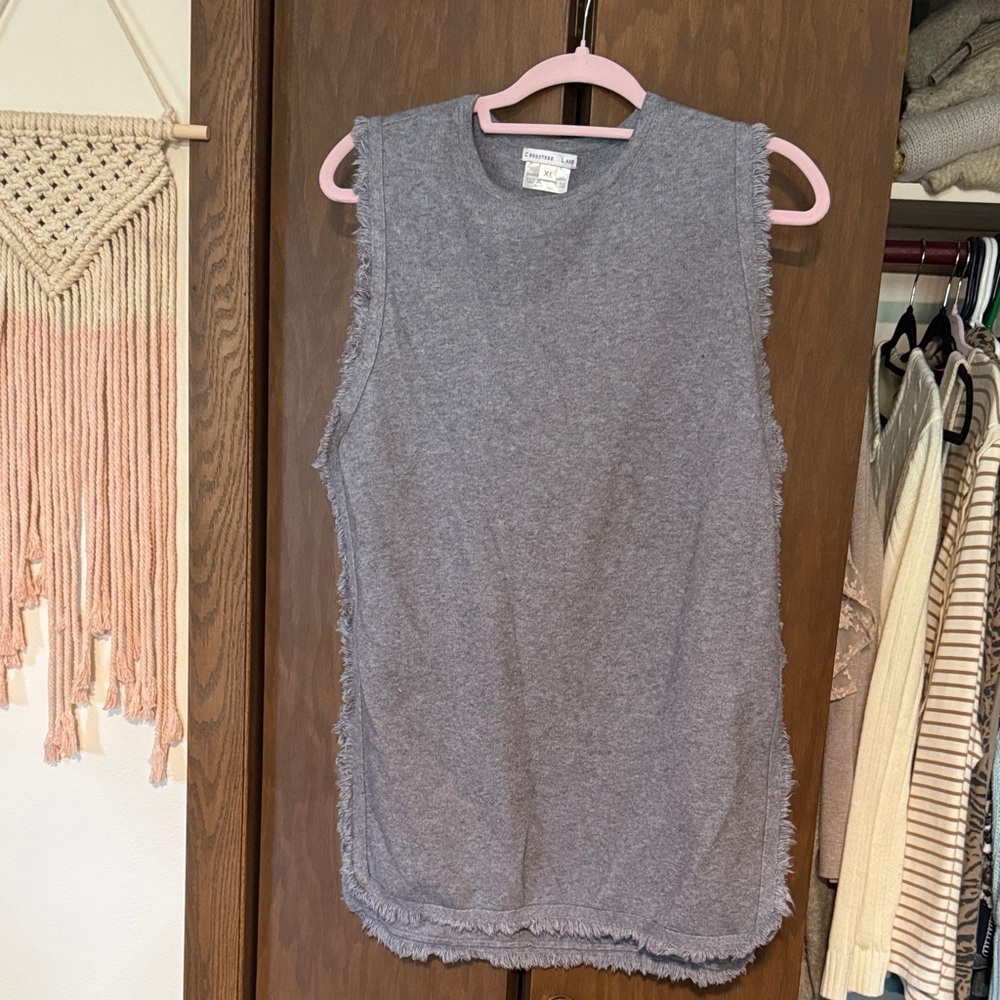 Gray Sleeveless Fringe Tank Top